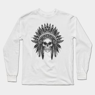 Native American Indian skull in War Headdress Long Sleeve T-Shirt